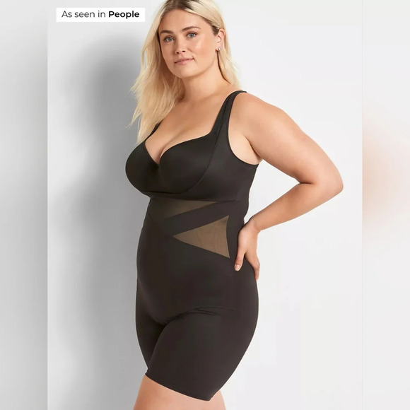 Cacique Womens Contouring Open-Bust Thigh Shaper SZ 26/28 Black Tan Mesh… - Picture 1 of 14